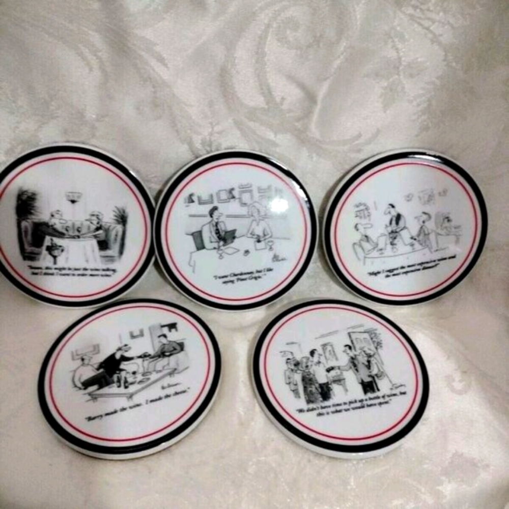 The New Yorker Porcelain Wine Themed Coasters Lot of 5 In Box Nos